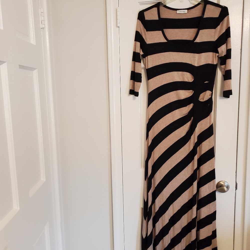 Long summer dress. Black abd tan